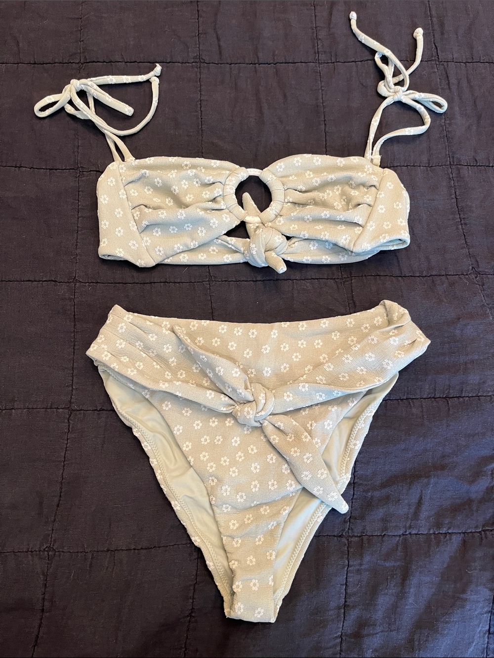 Montce Light Sage Floral Ring-Front Bikini Set